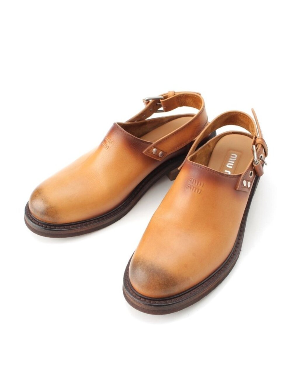 Miu Miu Fall Leather Clog Sandals Shoes Brown